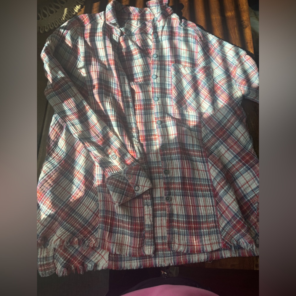 Free People Plaid Jacket - Red and Blue